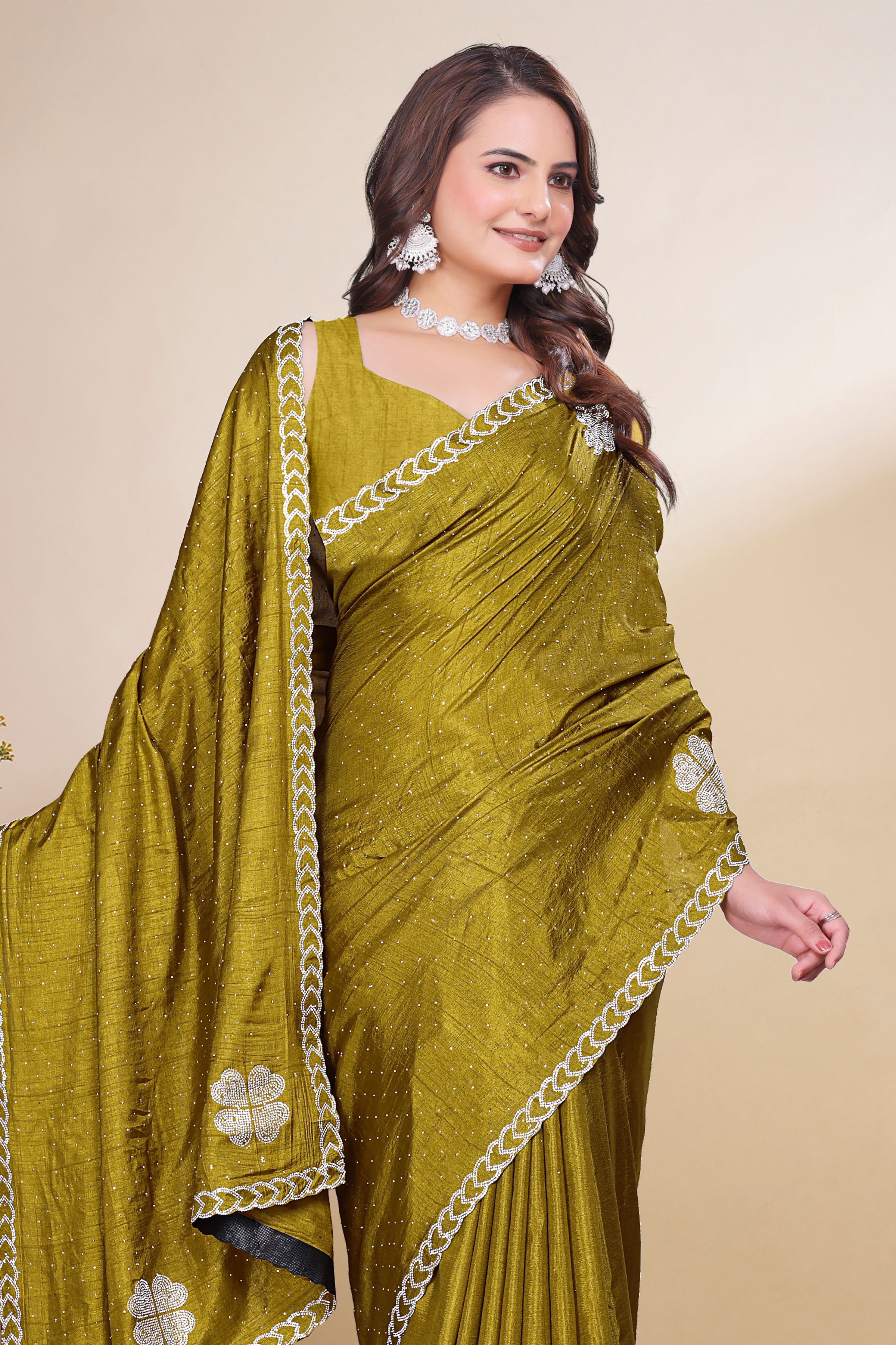 Mustard Diamond Work Georgette Designer Saree