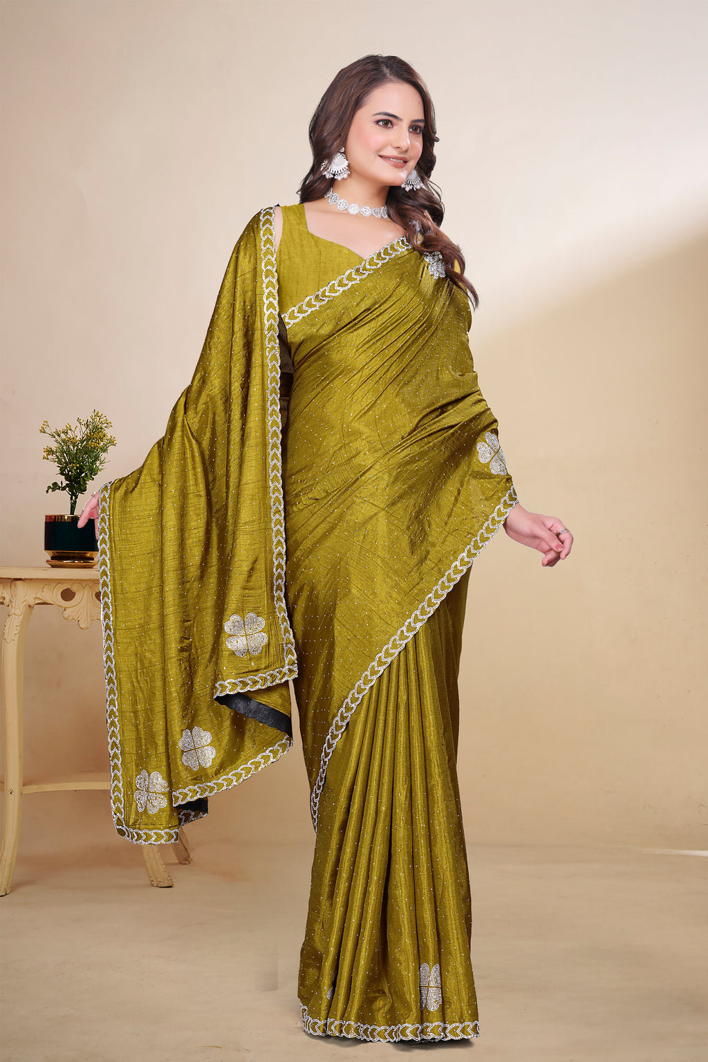 New Fancy Silk Saree with Heavy work and blouse