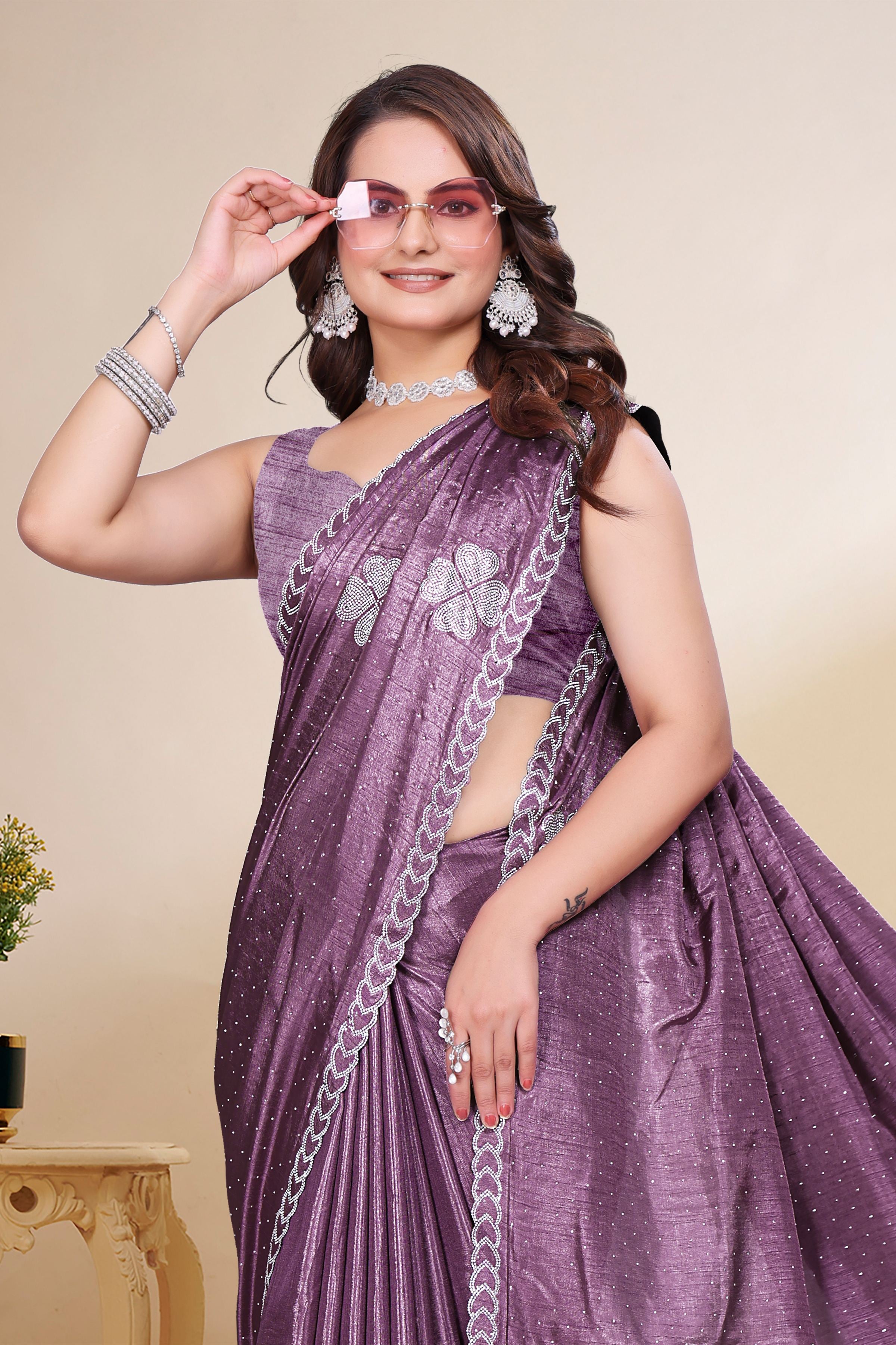 Mauve Diamond Work Georgette Designer Saree