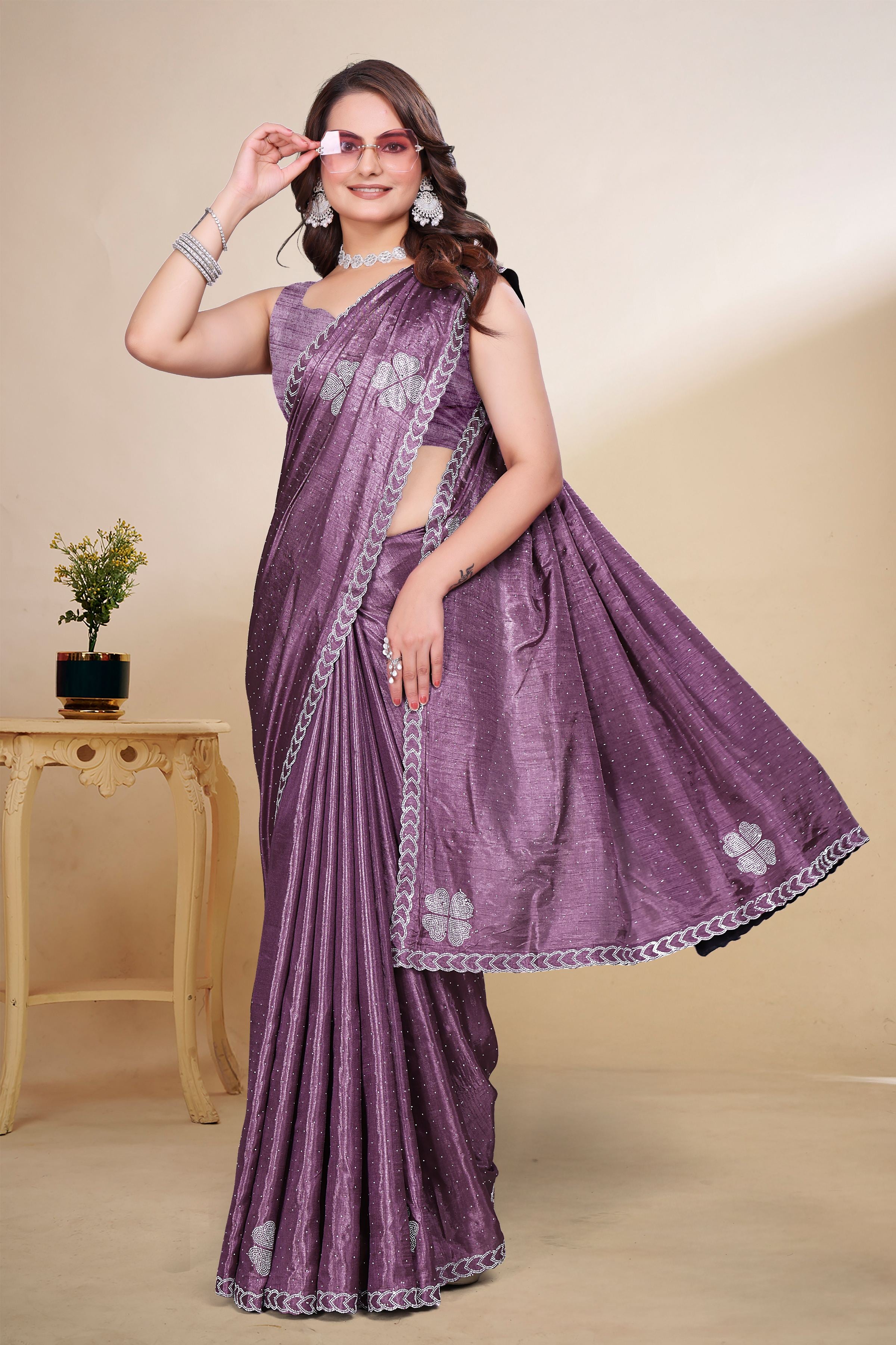 Mauve Diamond Work Georgette Designer Saree