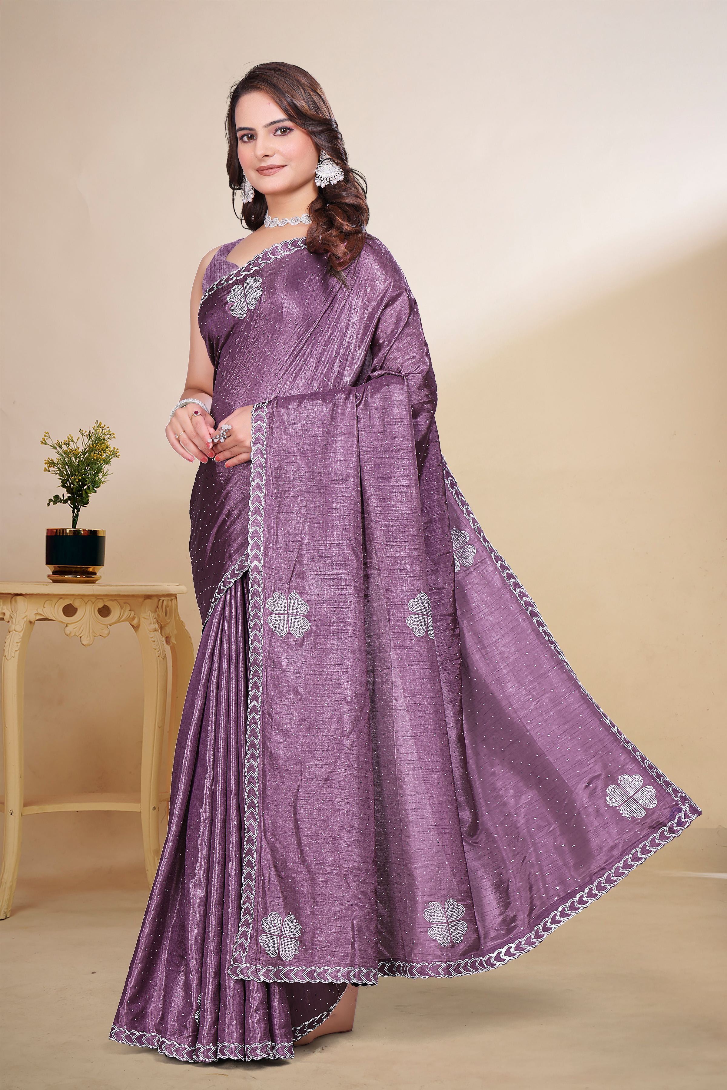 Mauve Diamond Work Georgette Designer Saree