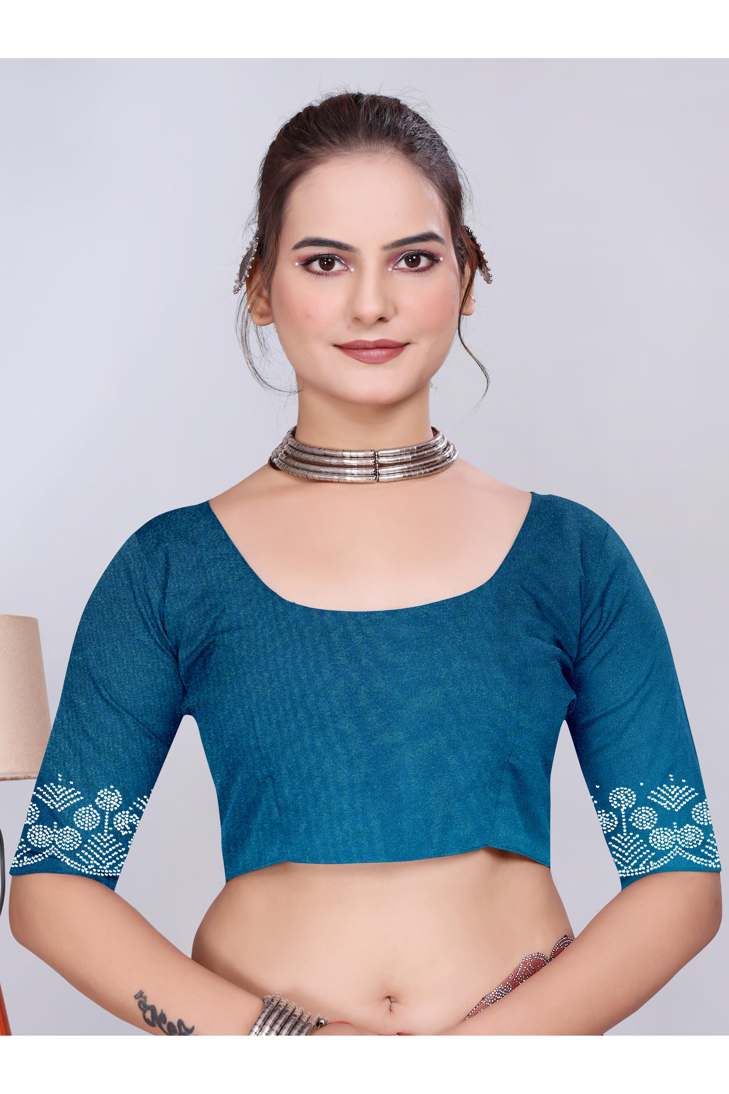 Peacock Blue Diamond Work Chiffon Designer Saree