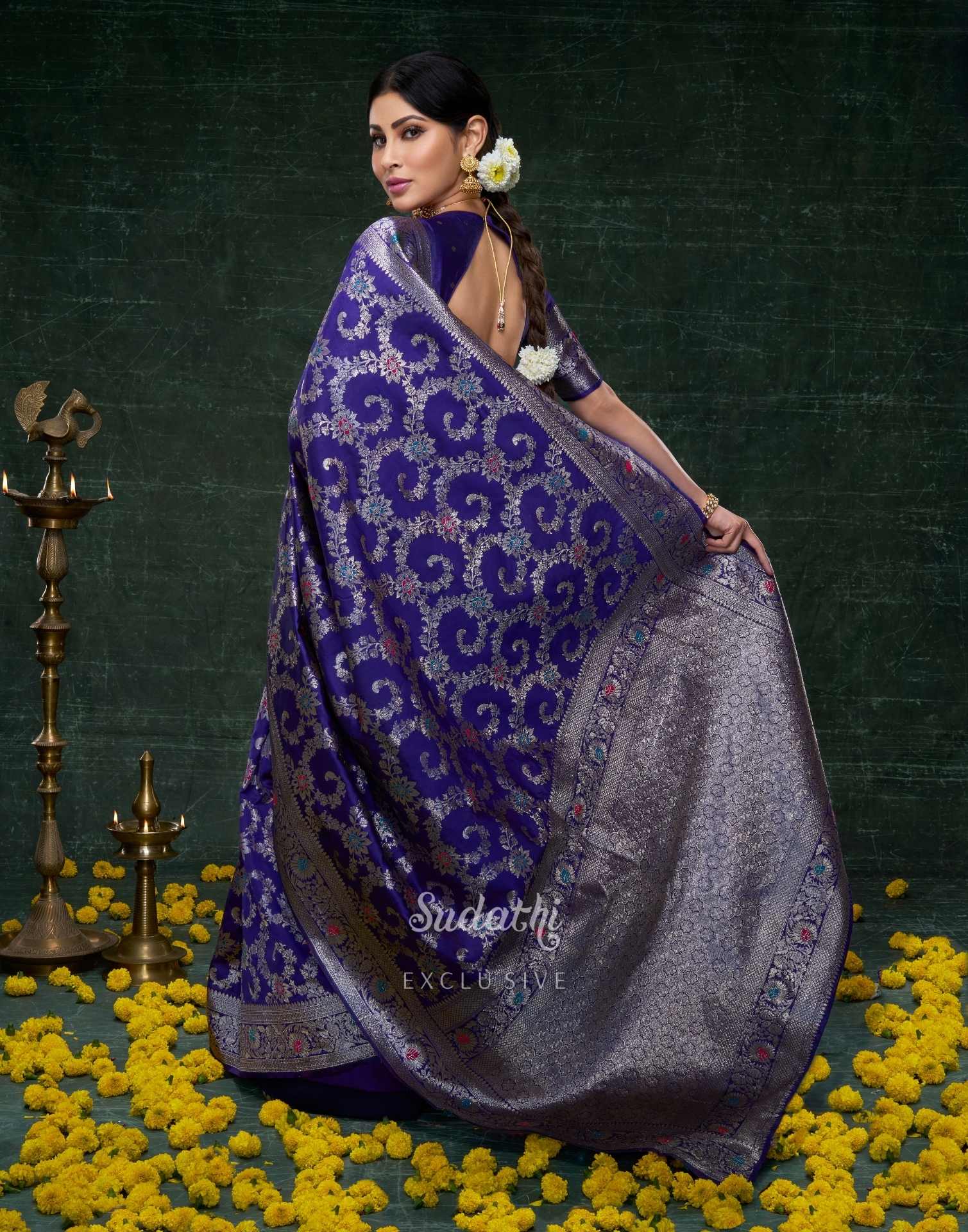 Navy Silk Woven Banarasi Saree