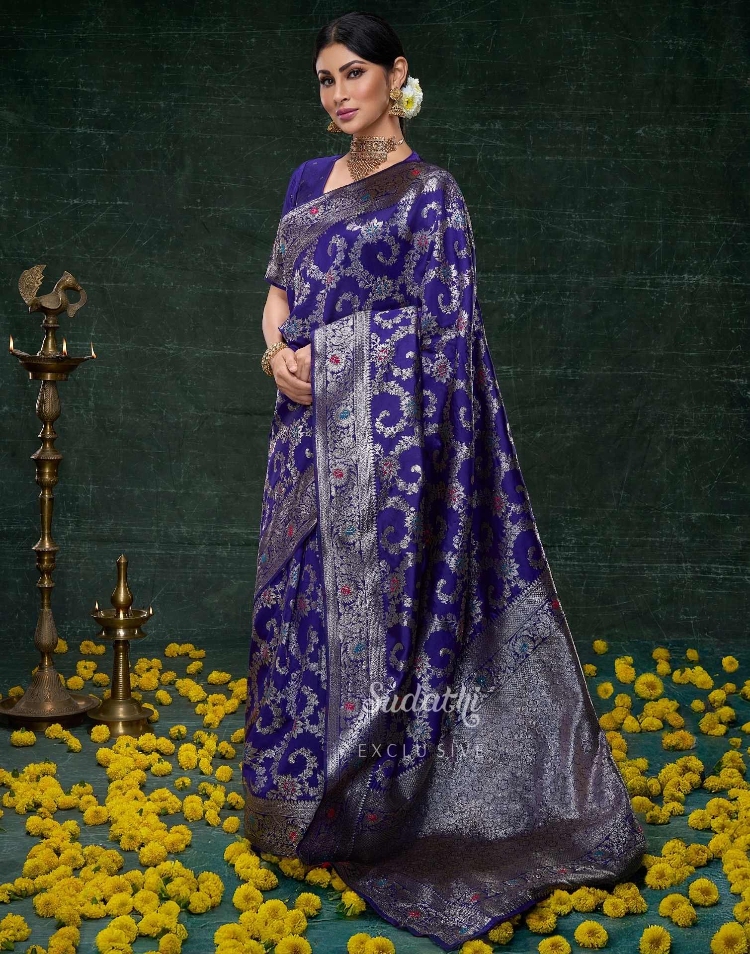 Navy Silk Woven Banarasi Saree