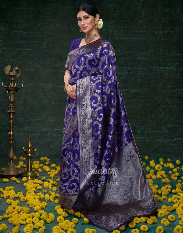 Navy Silk Woven Banarasi Saree