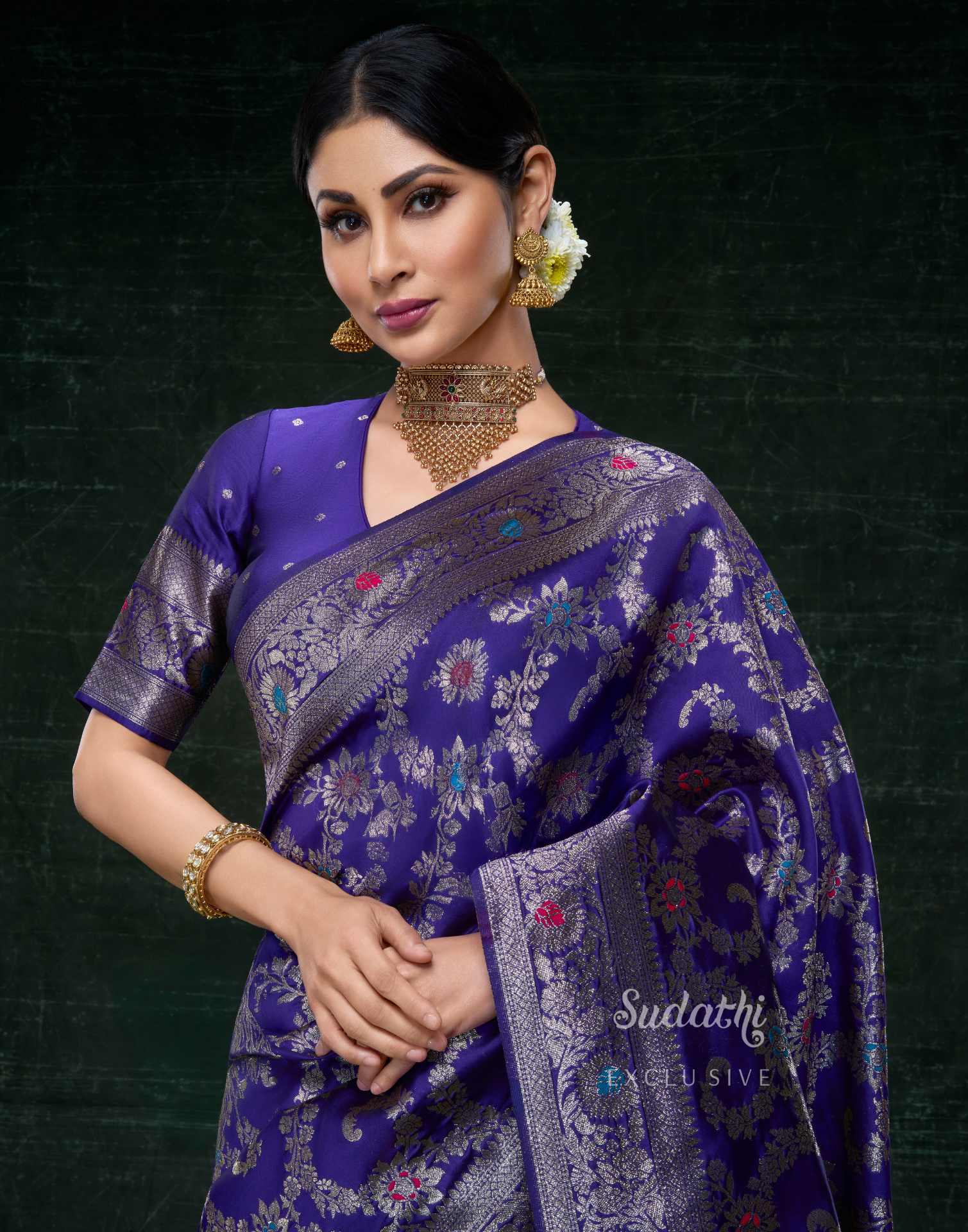 Navy Silk Woven Banarasi Saree