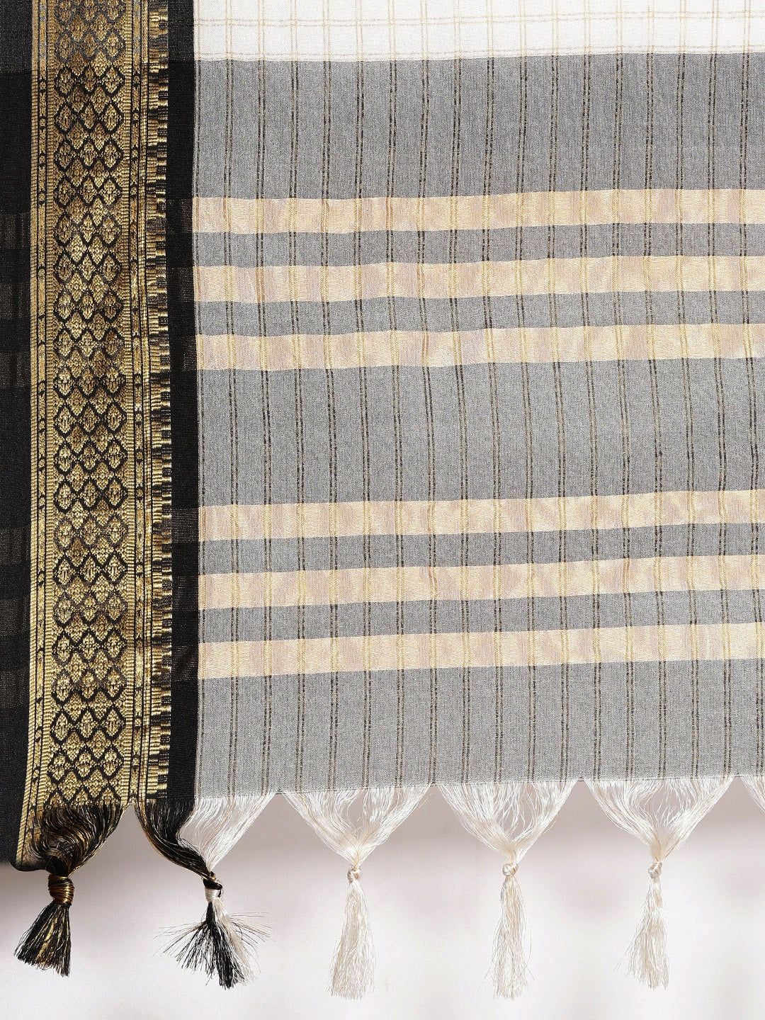 Checkered, Embellished, Woven Bollywood Cotton Silk, Jacquard Saree  (White, Gold)