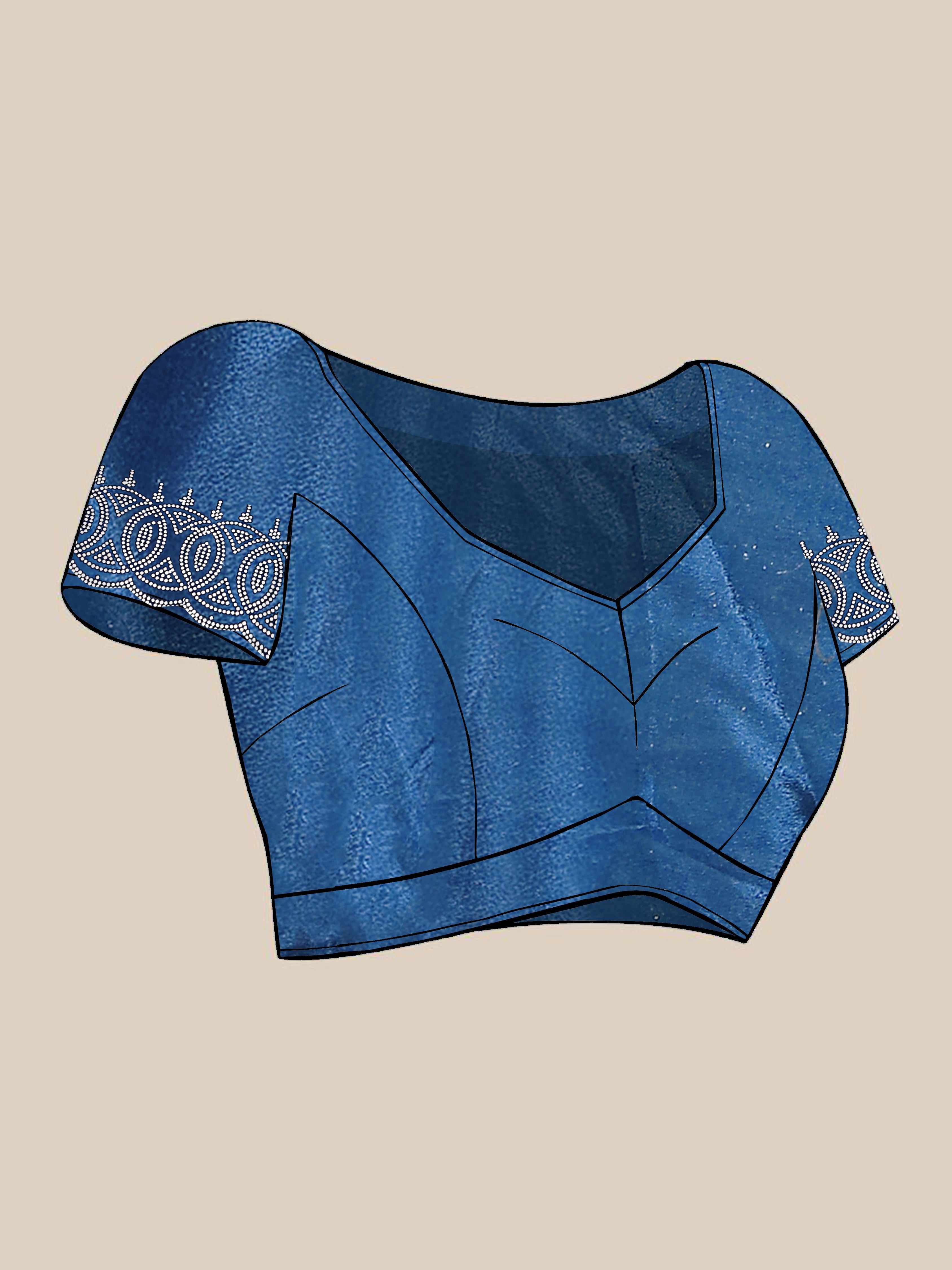 Steel Blue Georgette Diamond Work Party Wear Saree