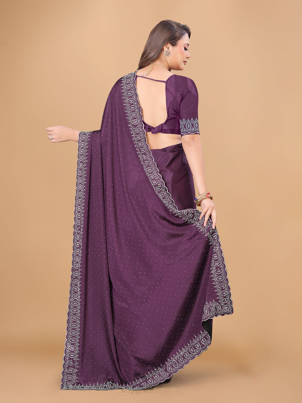 BEAUTIFUL DIAMOND WORK CREPE SAREE WITH BLOUSE
