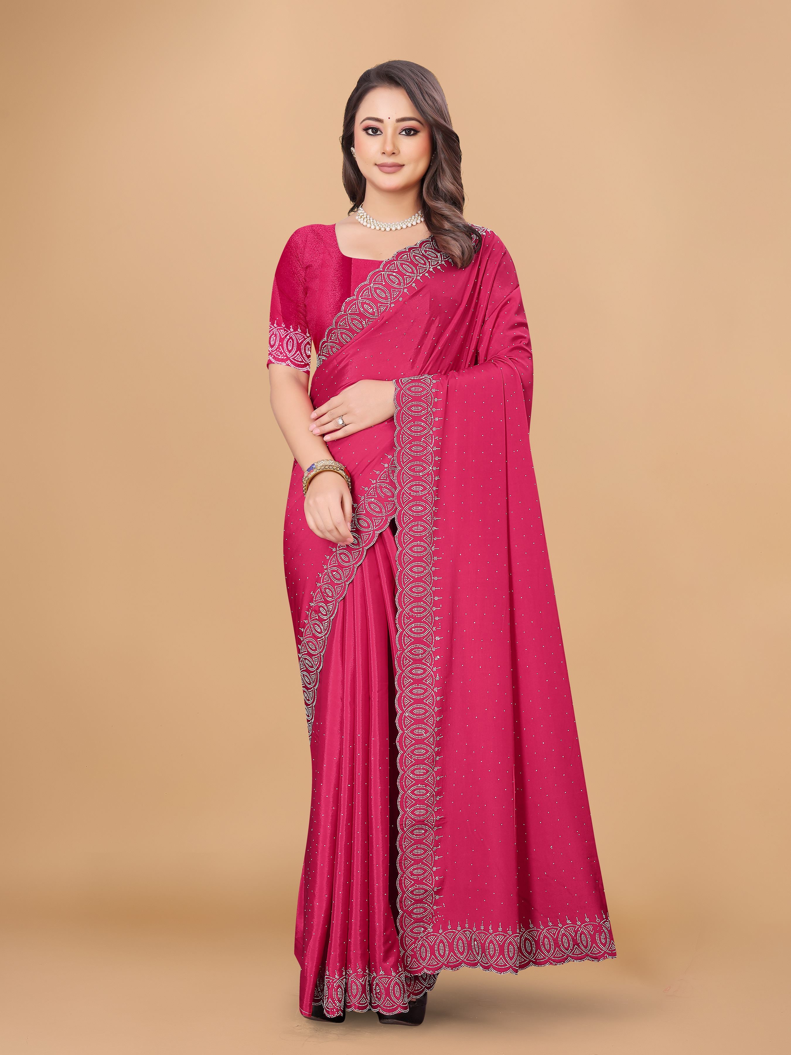 Rani Georgette Diamond Work Party Wear Saree