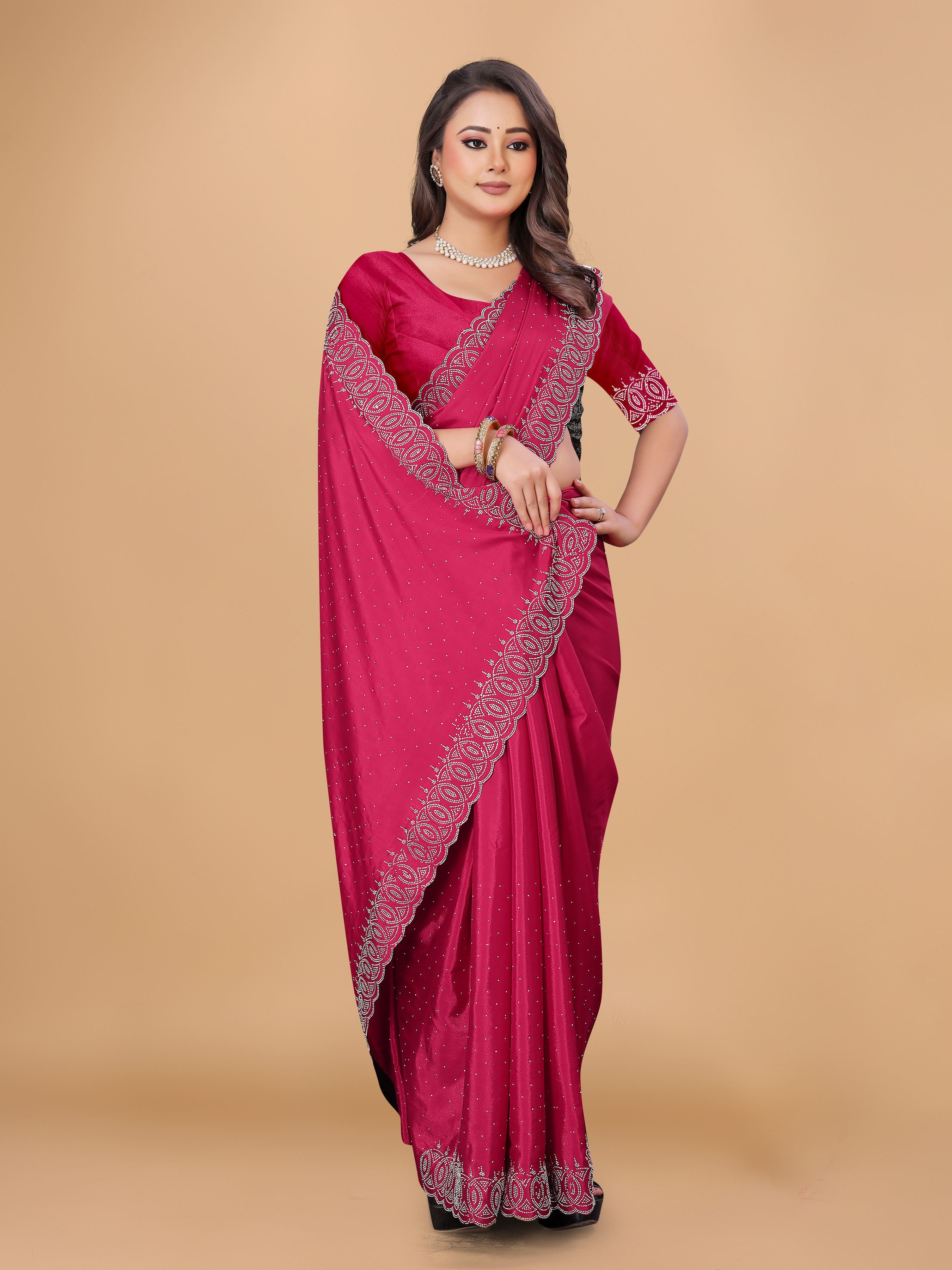 Rani Georgette Diamond Work Party Wear Saree