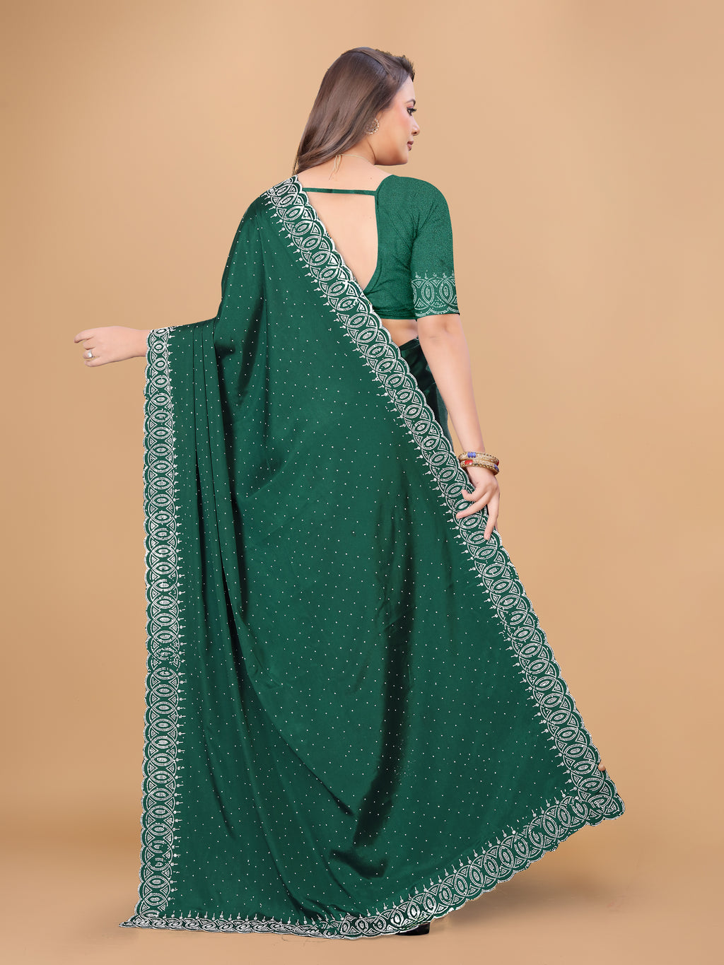 BEAUTIFUL DIAMOND WORK CREPE SAREE WITH BLOUSE