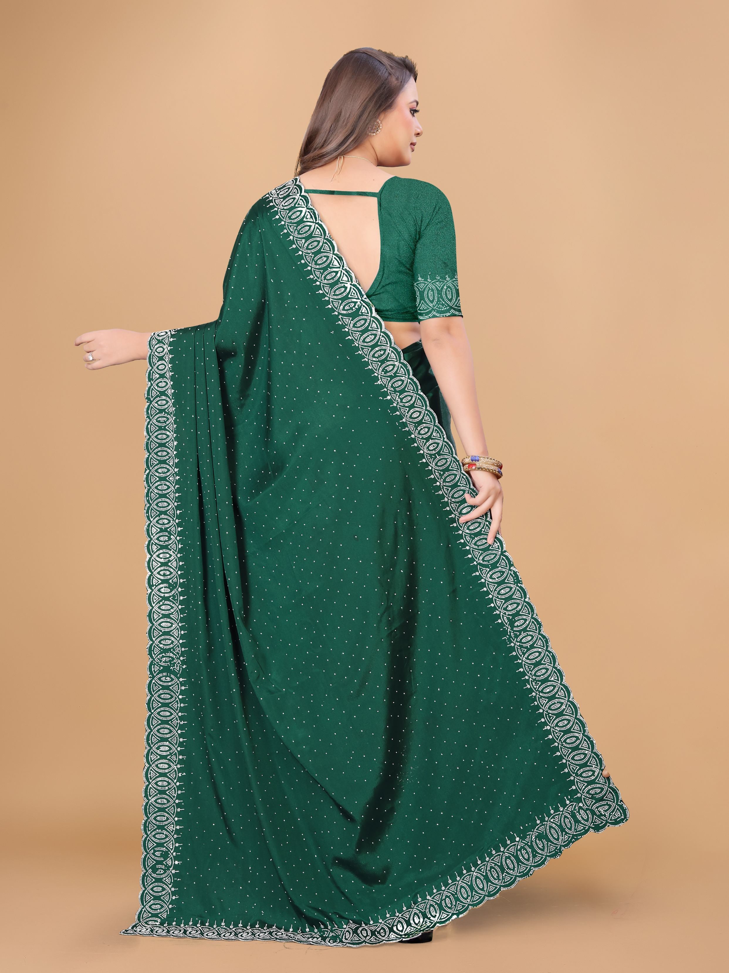 Bottle Green Georgette Diamond Work Party Wear Saree