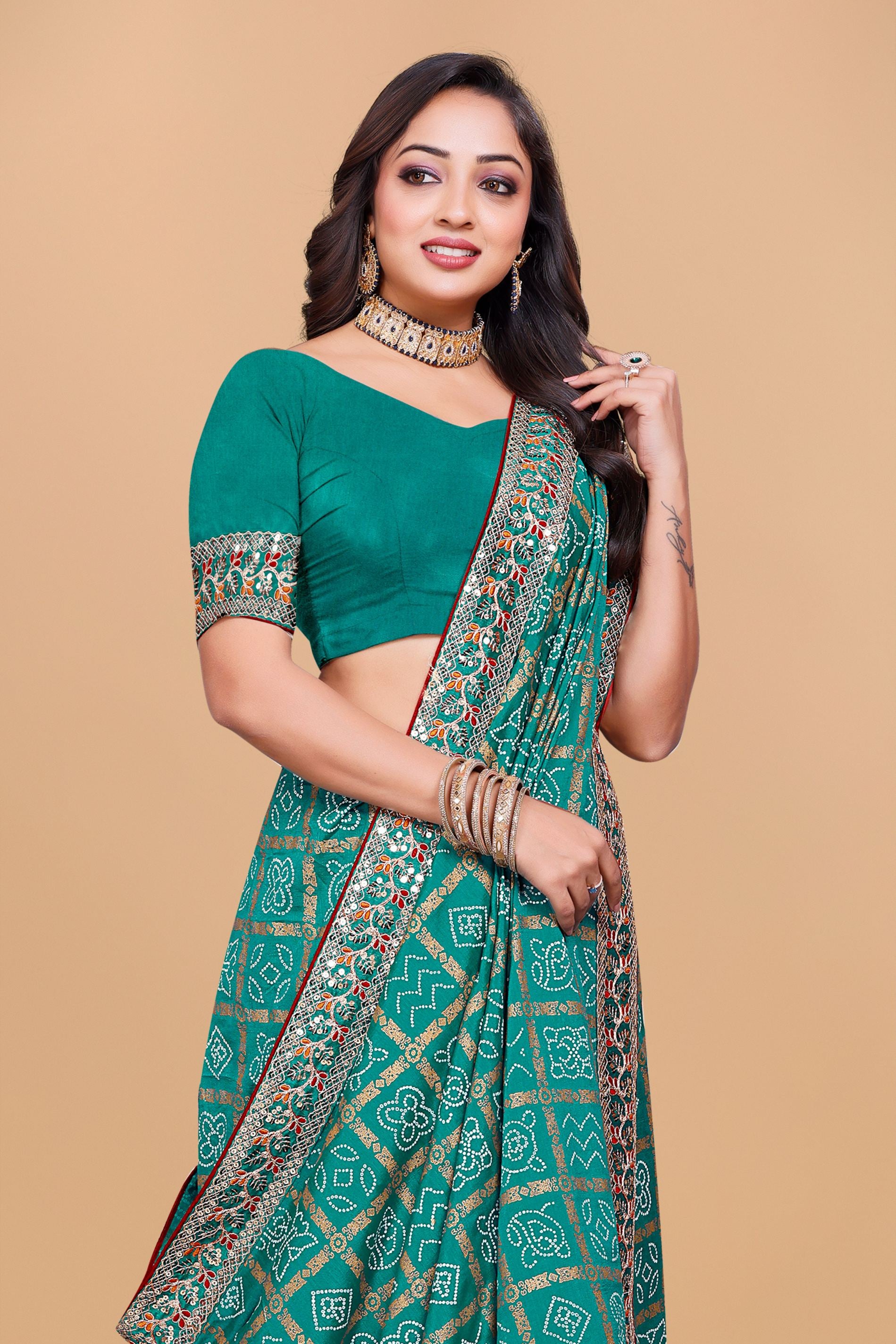 Rama Designer Bandhani Print Georgette Saree with Fancy Lace Border