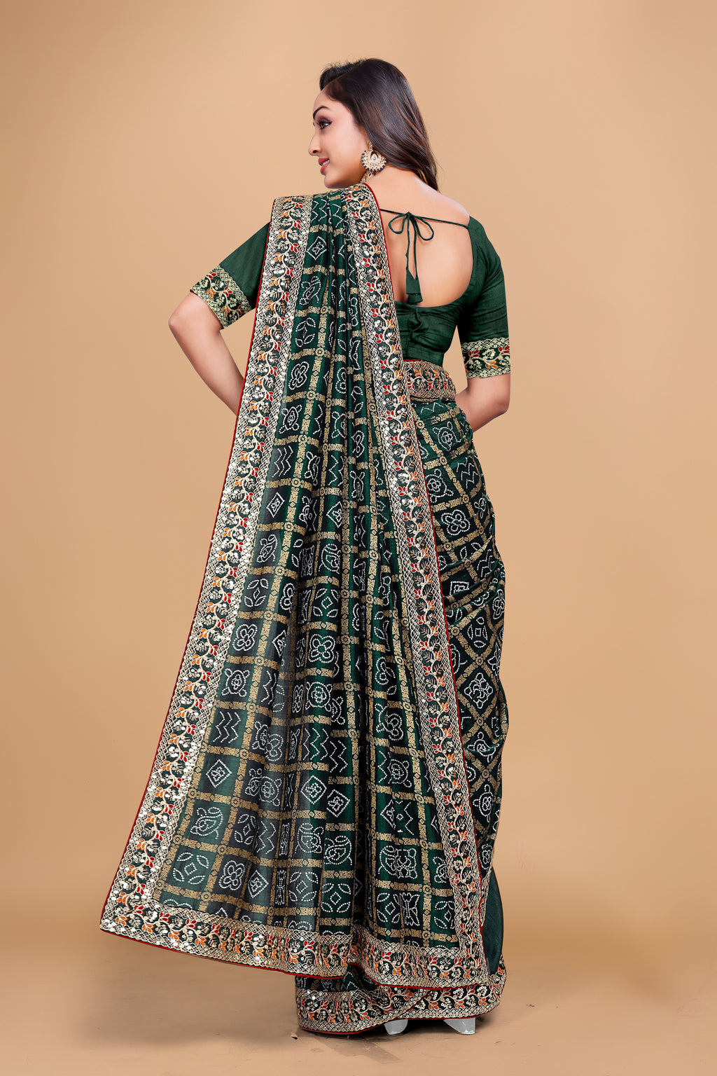 Bandhani Fancy Embroidered Silk Saree With Blouse