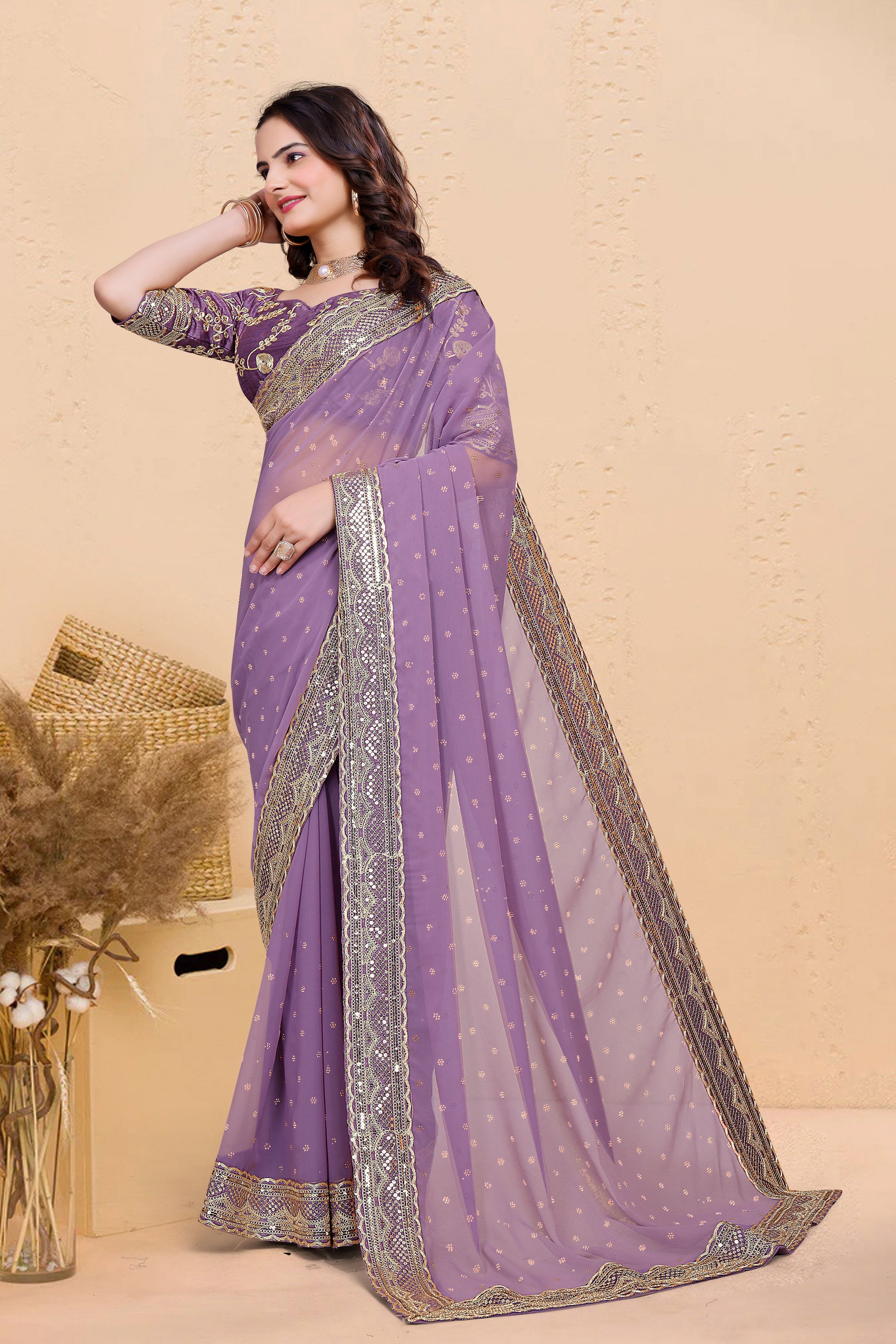 New Embroidered Silk Saree With Embroidered Work Blouse