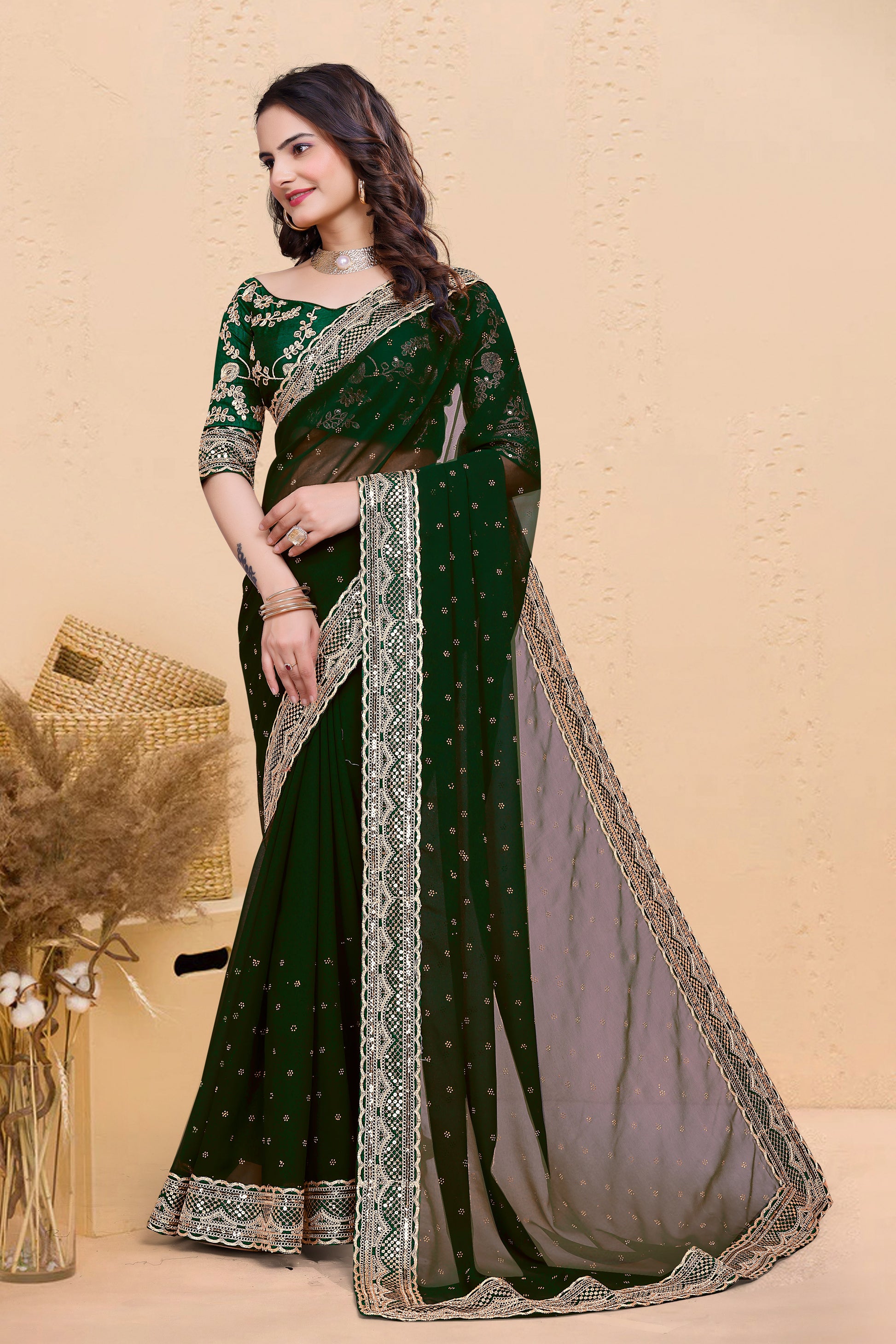 New Embroidered Silk Saree With Embroidered Work Blouse