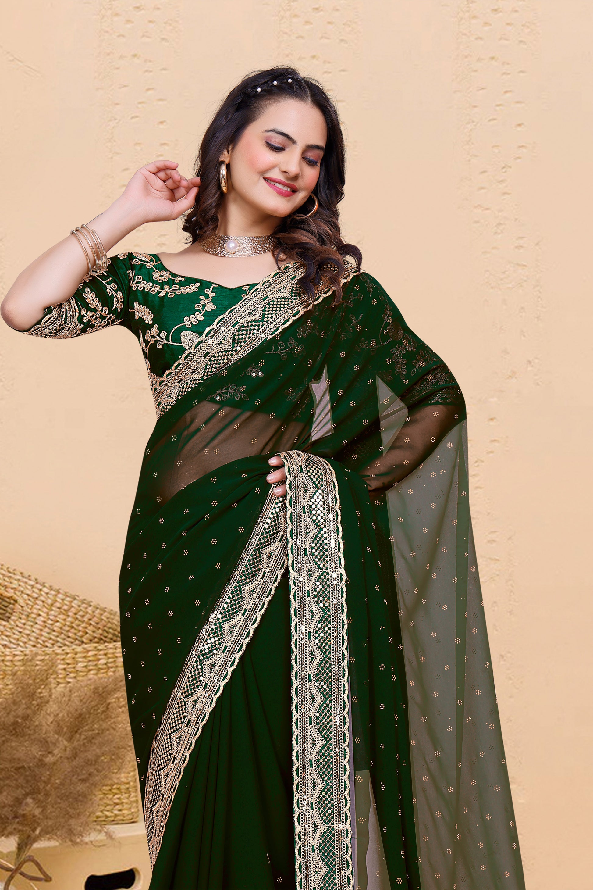 New Embroidered Silk Saree With Embroidered Work Blouse