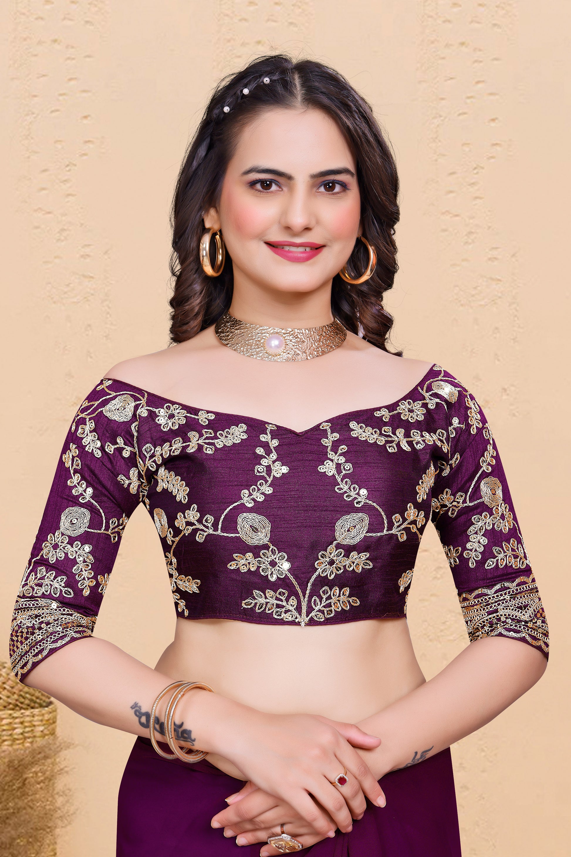 New Embroidered Silk Saree With Embroidered Work Blouse