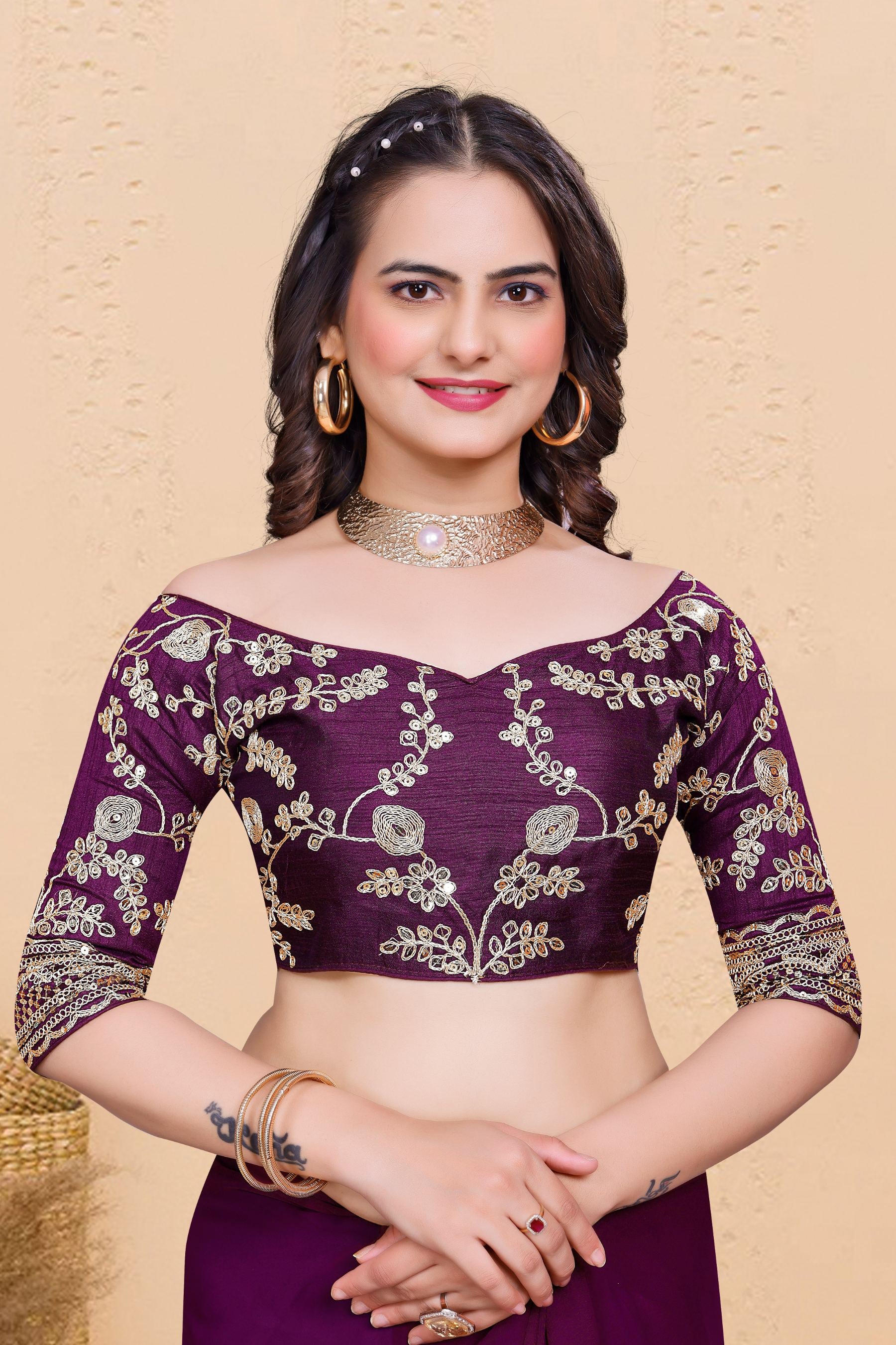 Purple Soft Georgette Sequence Butti & Heavy Lace Border Saree