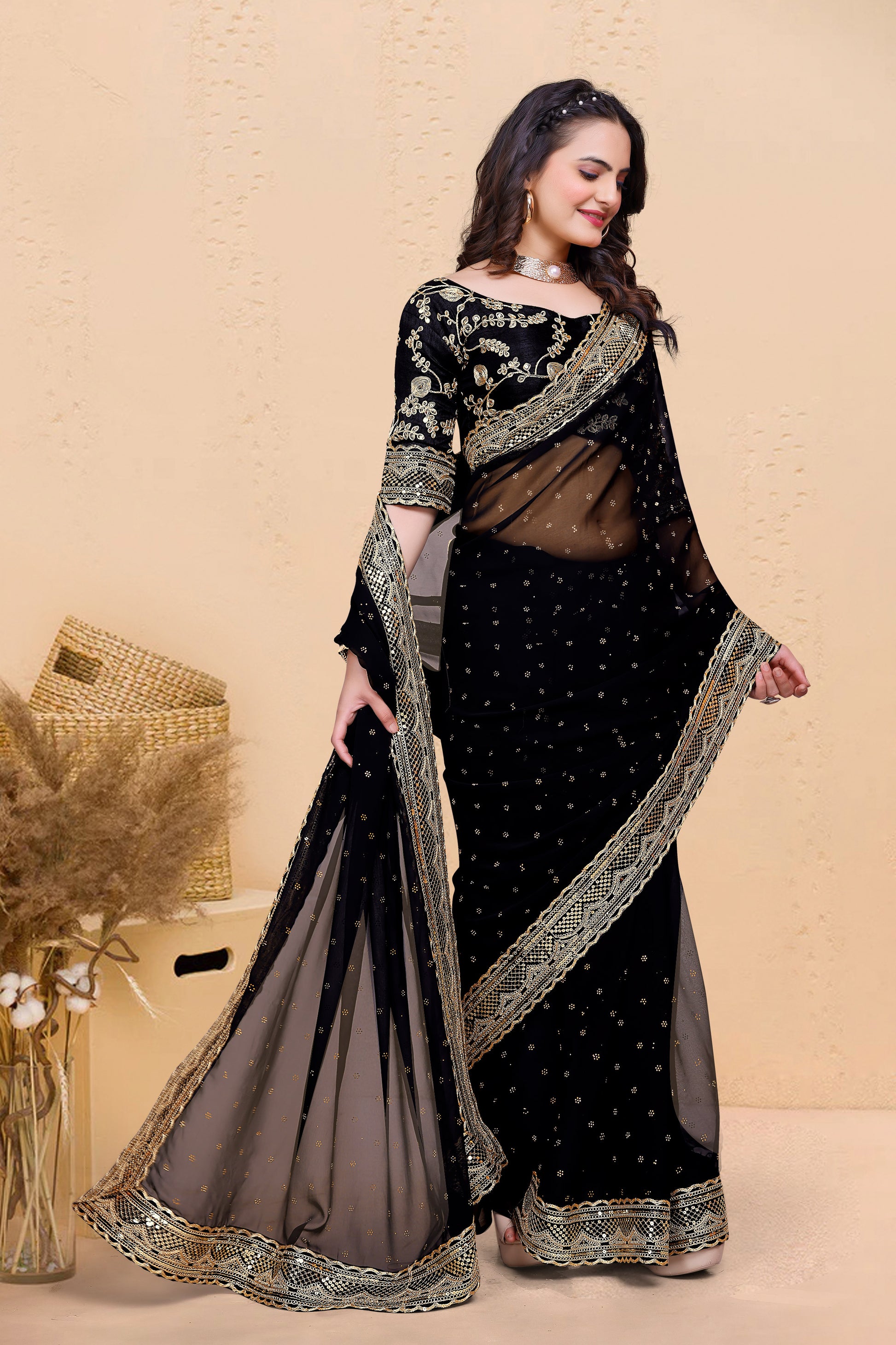 New Embroidered Silk Saree With Embroidered Work Blouse