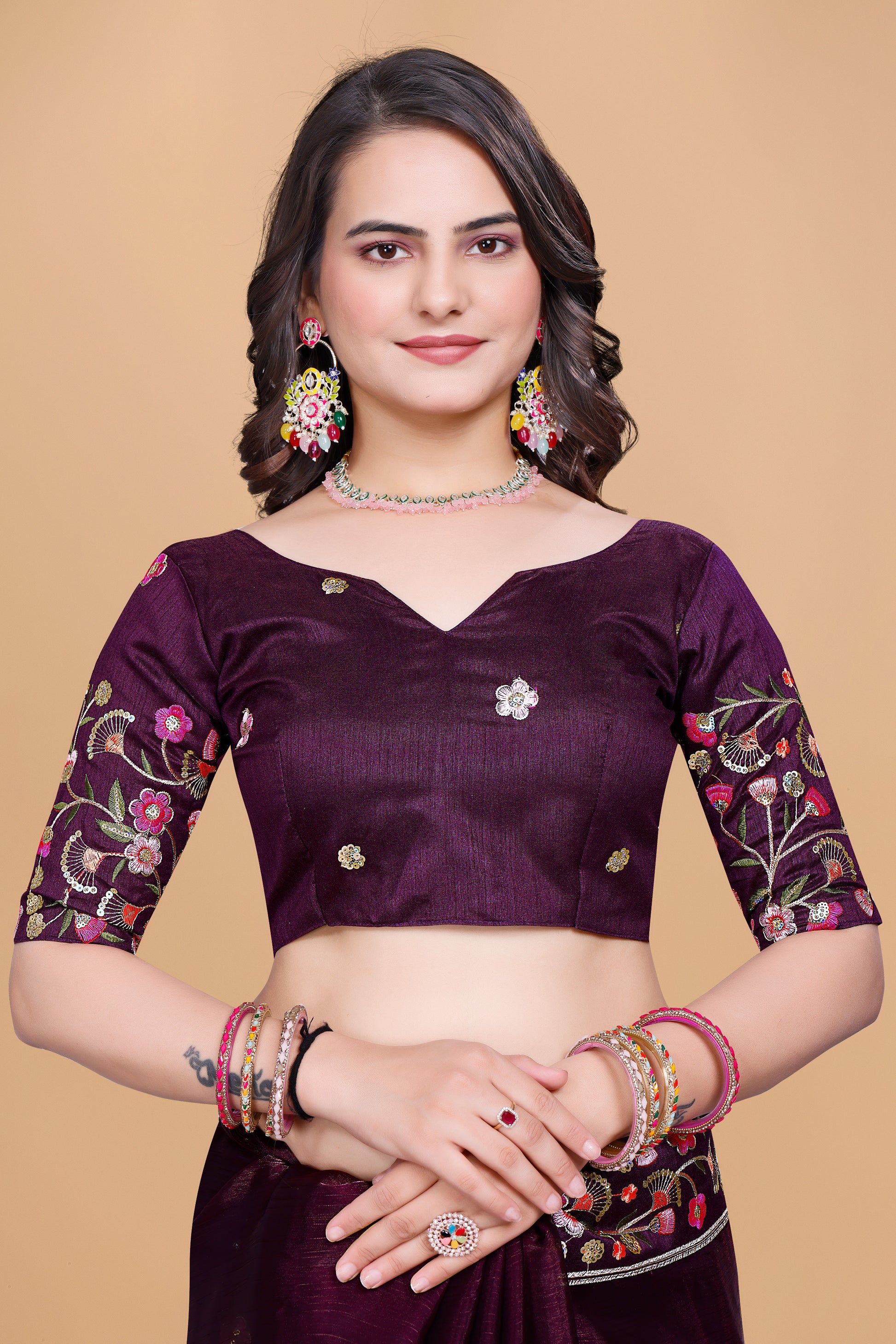 NEW FANCY SAREE WITH BEAUTIFUL BIG EMBROIDERED LACE WITH BLOUSE