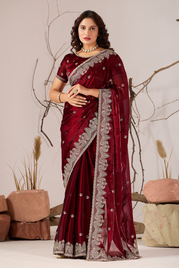 Maroon Jimmy Choo Embroidered Saree