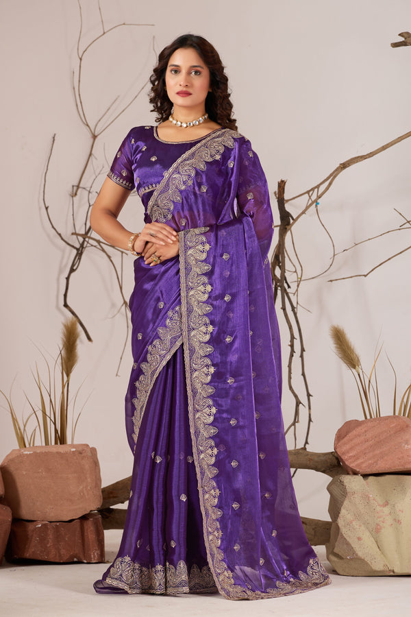 Violet Jimmy Choo Embroidered Saree