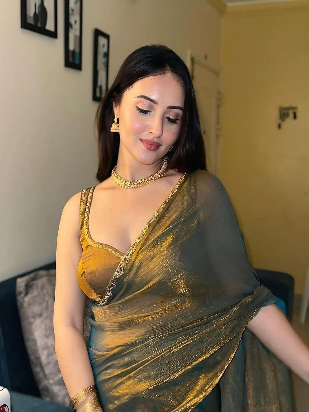 Two Ton Fancy Silk Saree With Handwork