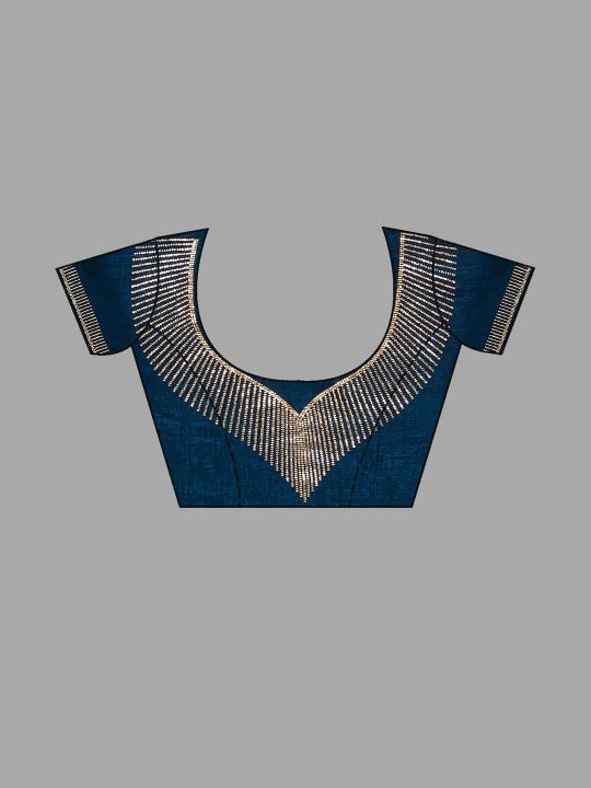 Elegant Blue Saree with Floral Embroidery Border