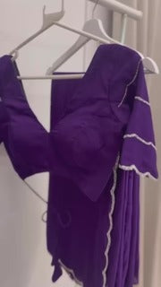 Alluring Designer georgette solid purple laced saree with blouse piece