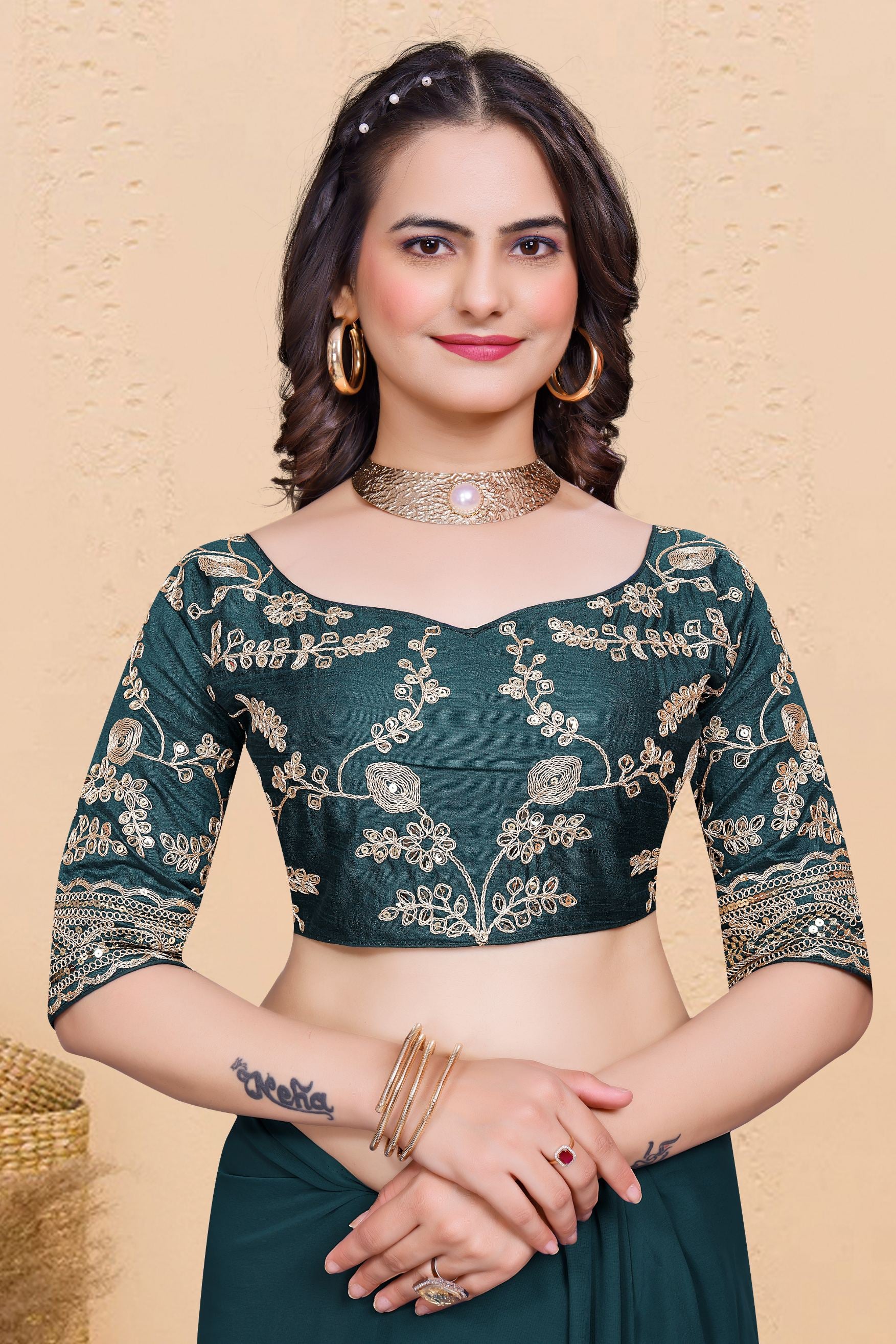 Teal Blue Soft Georgette Sequence Butti & Heavy Lace Border Saree