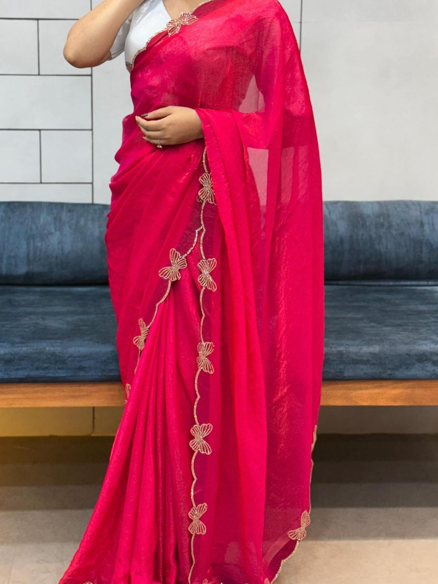 Butterfly Elegance Stone Work Saree